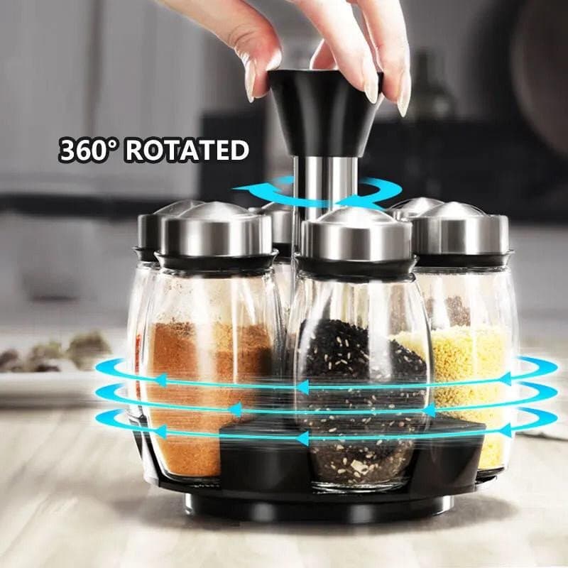 7 pièces/ensemble outil de cuisine bouteille verre Cruet Condiment pots à épices ensemble rotatif en acier inoxydable sel poivrière assaisonnement