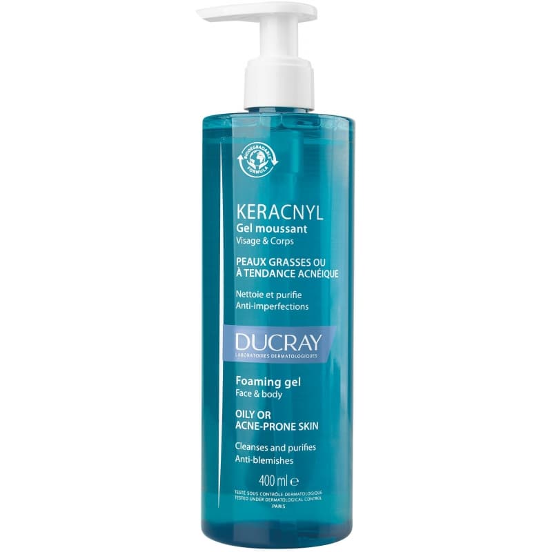Ducray Keracnyl Gel moussant nettoyant purifiant visage peau grasse 400 ml