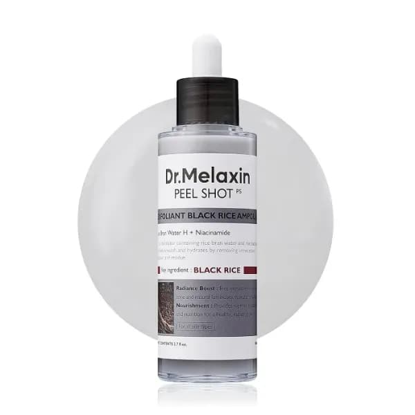 Dr.Melaxin Peel Shot Glow Black Rice Peeling Ampoule, Soft Exfoliating Face and Body Scrub Dead Skin Cells, Blackheads Remover for All Skin Types, 80ml